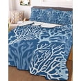 thumbnail image 3 of Quilts Twin-XL Size Bedding Set, Navy Blue Coral Coastal Lightweight Quilted Comforter, Ocean Nautical Seaside Beach Soft Reversible Bedspread Coverlet with Pillow Covers for All Season, 68" x 98", 3 of 7