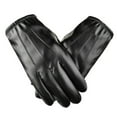 thumbnail image 7 of dianhelloya Men Gloves Solid Color Full Finger Thickened Plush Lining Faux Leather Coldproof Riding Driving Gloves Cycling Supplies 1 Pair Black, 7 of 7