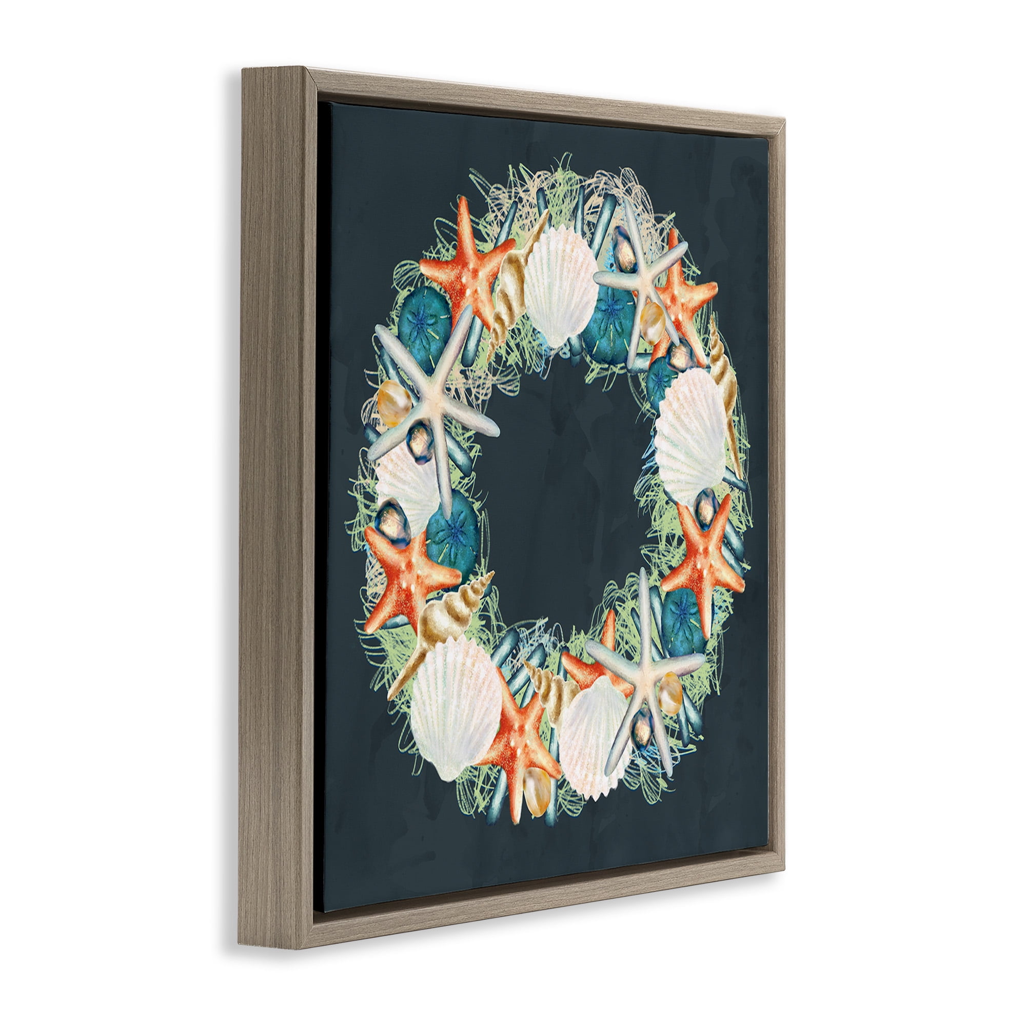 Stupell Industries Starfish and Nautical Seashell Wreath Animals & Insects Painting Brown Floater Framed Canvas Art Print Wall Art, 25 x 25