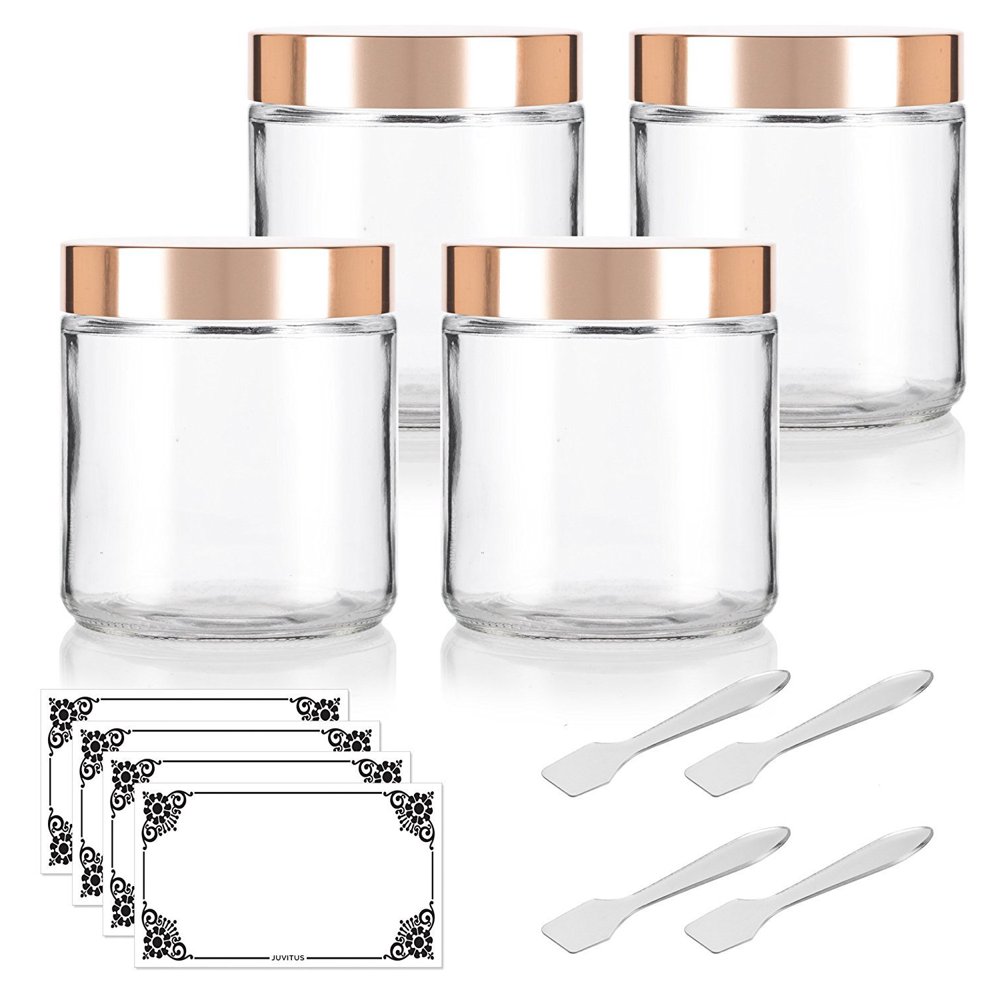 Large Clear Thick Glass Straight Sided Jar with Gold Metal Overshell