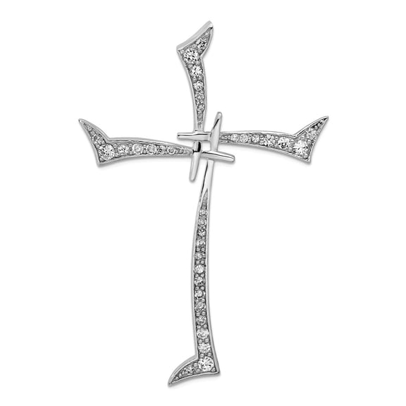 925 Sterling Silver Solid Polished Cubic Zirconia Religious Faith Cross Pendant Necklace 61.5x41.3mm Wide Pendant for Wo
