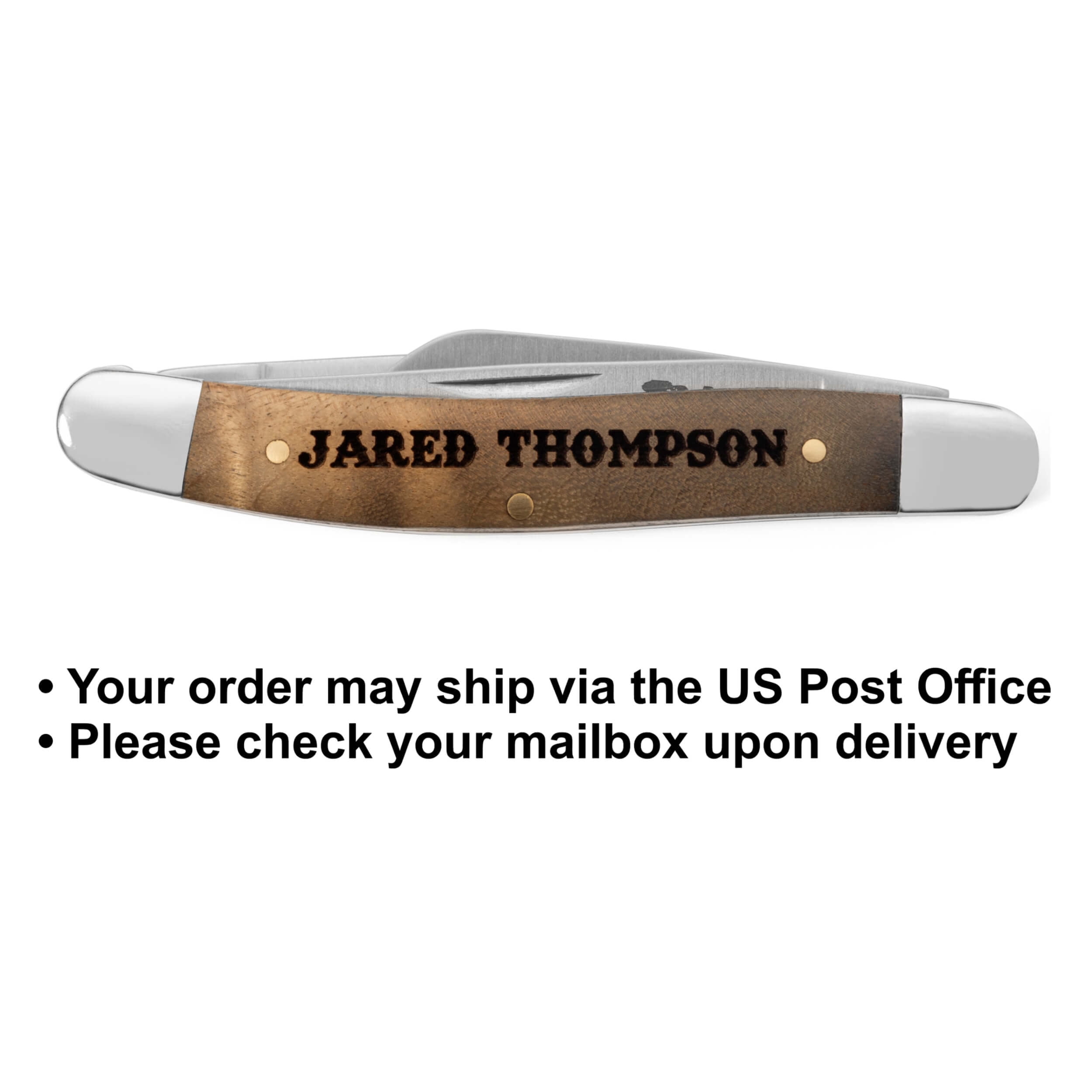 Palmetto Wood Shop Stockman Pocket Knife with Personalized Laser Engraved Wood Handle