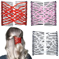 3 Pieces Elastic Magic Hair Comb Clips Stretchy Double Comb Hair Forks for Women Girls Vintage Hairstyle Multipurpose Hair Accessories (Bead Style-Blue Brown Black)