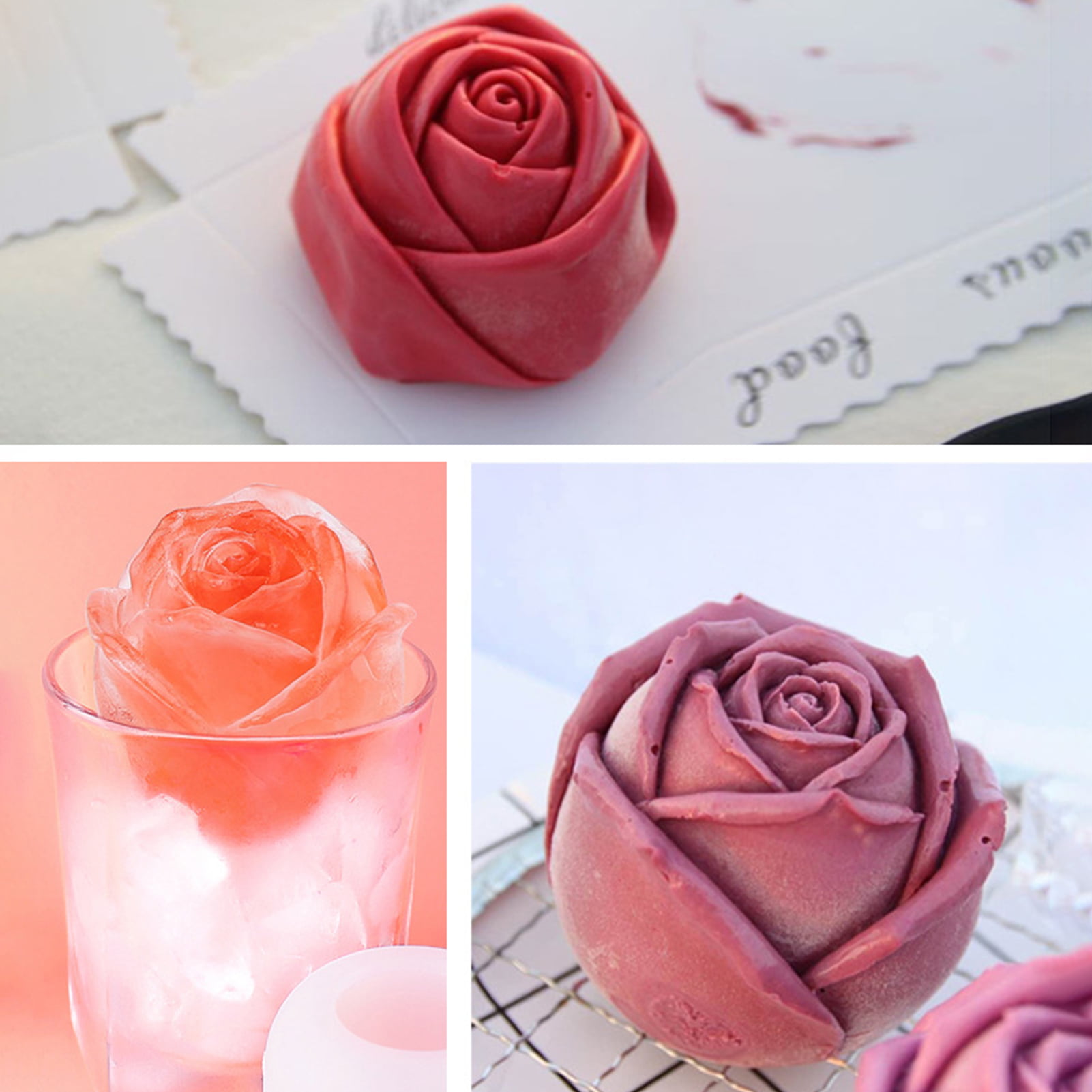 Walfos Silicone Rose Mold - 2 Pcs X Large Rose Flower Ice Cube Mold, Soap  Mold Food Grade Silicone and BPA Free, Perfect for Soap, Ice, Mousse, Cake