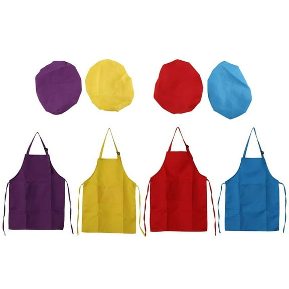 8-Piece Children's Apron and Chef Hat Set, Adjustable, with 2-Pocket Kitchen