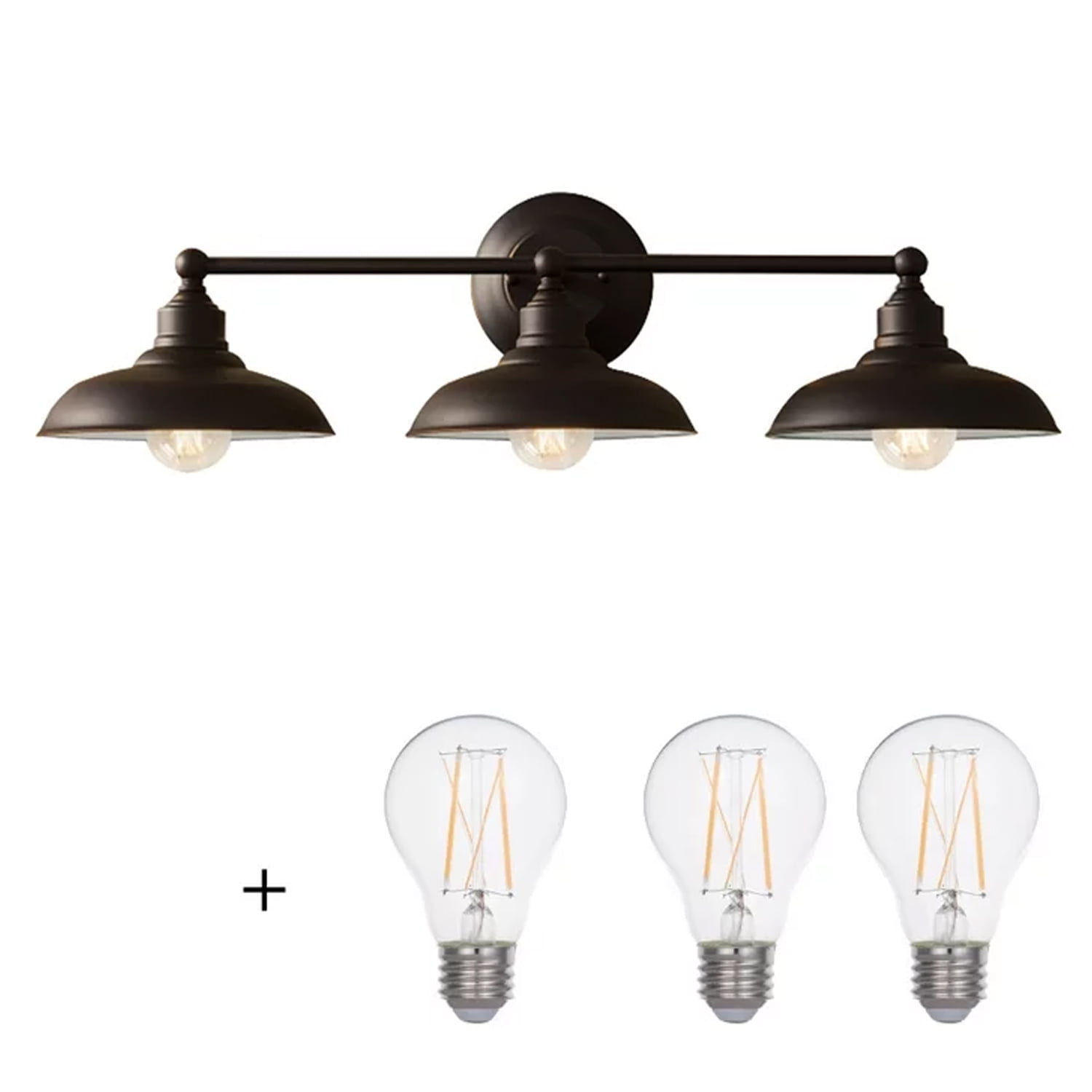 Better Homes & Gardens 3-Light Bronze Dimmable Electric Mordern Vanity Lights with Painted Glass