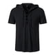 thumbnail image 2 of Camisas Para Hombre Camiseta de manga corta con cordón y capucha Vintage de lino y algodón para viajes de ocio de primavera y verano para hombre (Black, S), 2 of 6