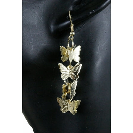 Women Earrings Set Gold Metal Long Dangle Butterfly Fancy Cute Fashion Jewelry