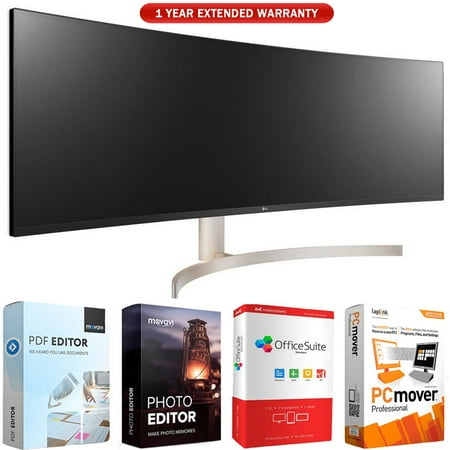 LG 49" Class 32:9 UltraWide Dual QHD IPS Curved LED Monitor (49WL95C-W) + 1 Year Extended Warranty & Tech Smart USA Elite Suite 18 Standard Editing Software Bundle