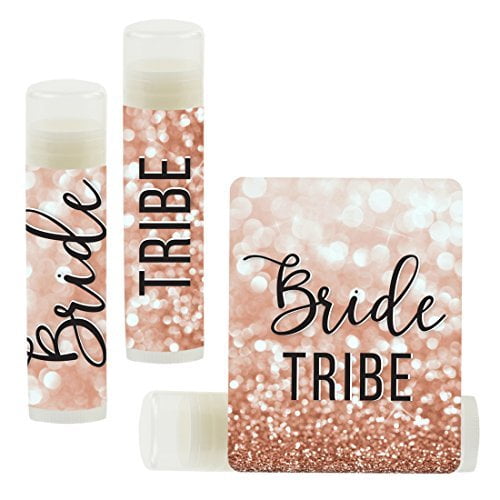 Andaz Press Despedida de soltera Despedida de soltera Bálsamo labial Favores de fiesta Imitación Oro rosa Brillo Shimmer Bride Tribe Paquete de 12