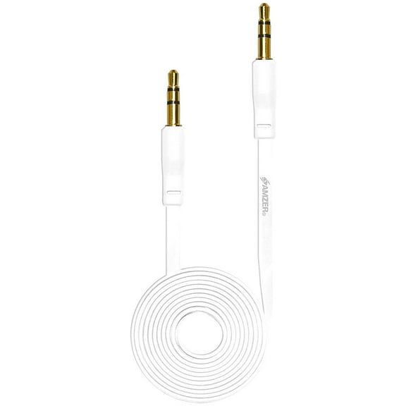 3.5mm Premium Auxiliary Audio Flat AUX Cable for Headphones, iPods, iPhones, iPads, Home / Car Stereos and More {White), 3 feet