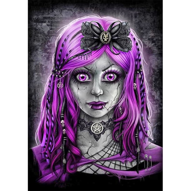 Cuadros Decorativos Kit completo de pintura de diamantes de imitación 5D conjunto de dibujo de mujer gótica redonda con taladro DIY de diamantes JShteea Nuevos Originales