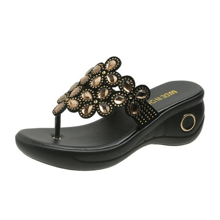 

Anuirheih Clearance Slip on Sandals Women Women s Thick Sole Shoes Ladies Beach Sandals Summer Non-Slip Causal Flip Flops Slippers(Gold)