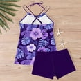 thumbnail image 7 of Women 2 Piece Tankini Set Tropical Floral Printed Halter Swimsuits Boyleg Shorts Swim Outfits Swimwear (XL, Purple #A), 7 of 7