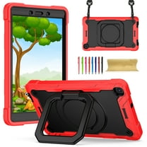 Kids Case for Samsung Galaxy Tab A 8.0 inch 2019 Tablet SM-T290/T295, Dteck 360 Degree Swivel Handle Grip Stand Heavy Duty Rugged Shockproof Case with Carrying Shoulder Strap, Red/Black