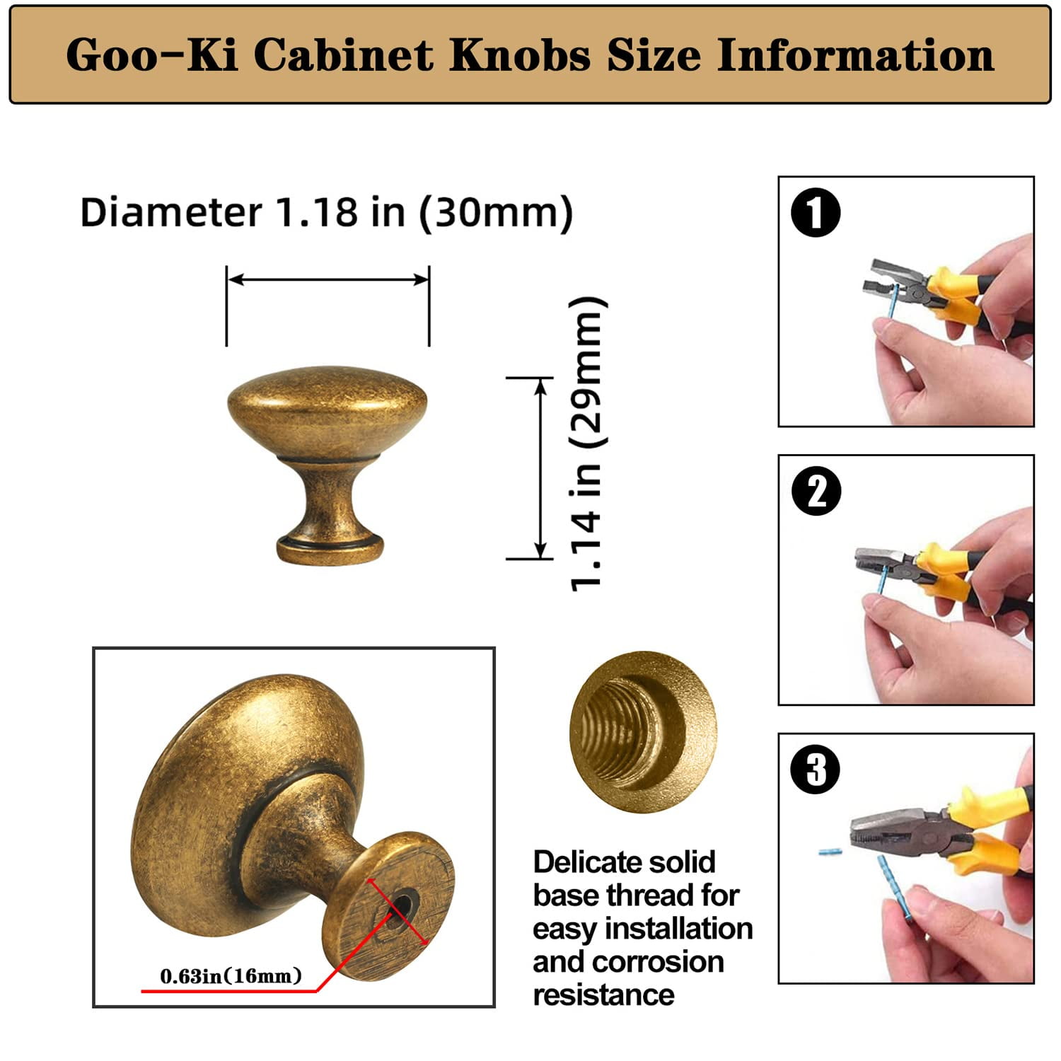 Goo-Ki 6 Pack Antique Brass Cabinet Knobs Drawer Knob Contemporary Cabinet Hardware Handle Pull Single Hole Center