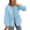 thumbnail image 2 of Womens Tie Front Tops Blouses Long Puff Sleeve Peplum Babydoll Bow Shirt Summer Coquette Tops, 2 of 5