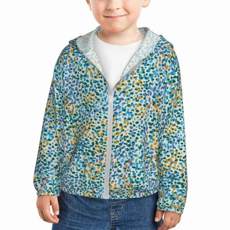 

Sun Hoodie for Kids Blue spotted pattern Long Sleeve Swim Fishing Shirts Sun Protection Zip Up Jacket Clothing Athletic Hoodie