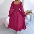 thumbnail image 5 of Womens Ruffle Long Sleeve Smocked Square Neck Maxi Dress Casual Ruffle Hem Flowy Midi Dress, 5 of 6