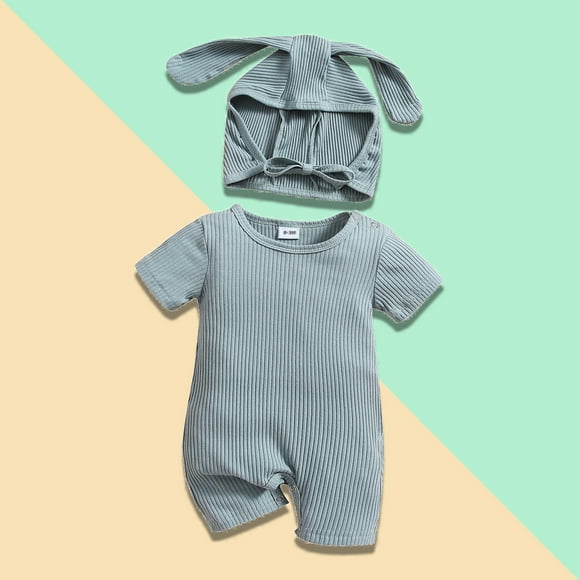 Toddler Boy Easter Outfit Set Cute Bunny Ear Hat Bodysuit Onesie Easter Baby Bodysuit Newborn 12-18 Months