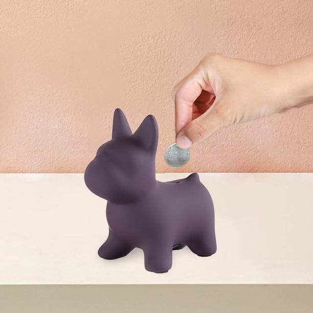 Cute Dog Piggy Bank Animal Statue Coin Bank Collection Contenedor Artesanía Banco de Ahorro para Escritorio Sala de Estar Decoración de Cuarto de Niño Violeta Macarena Hucha