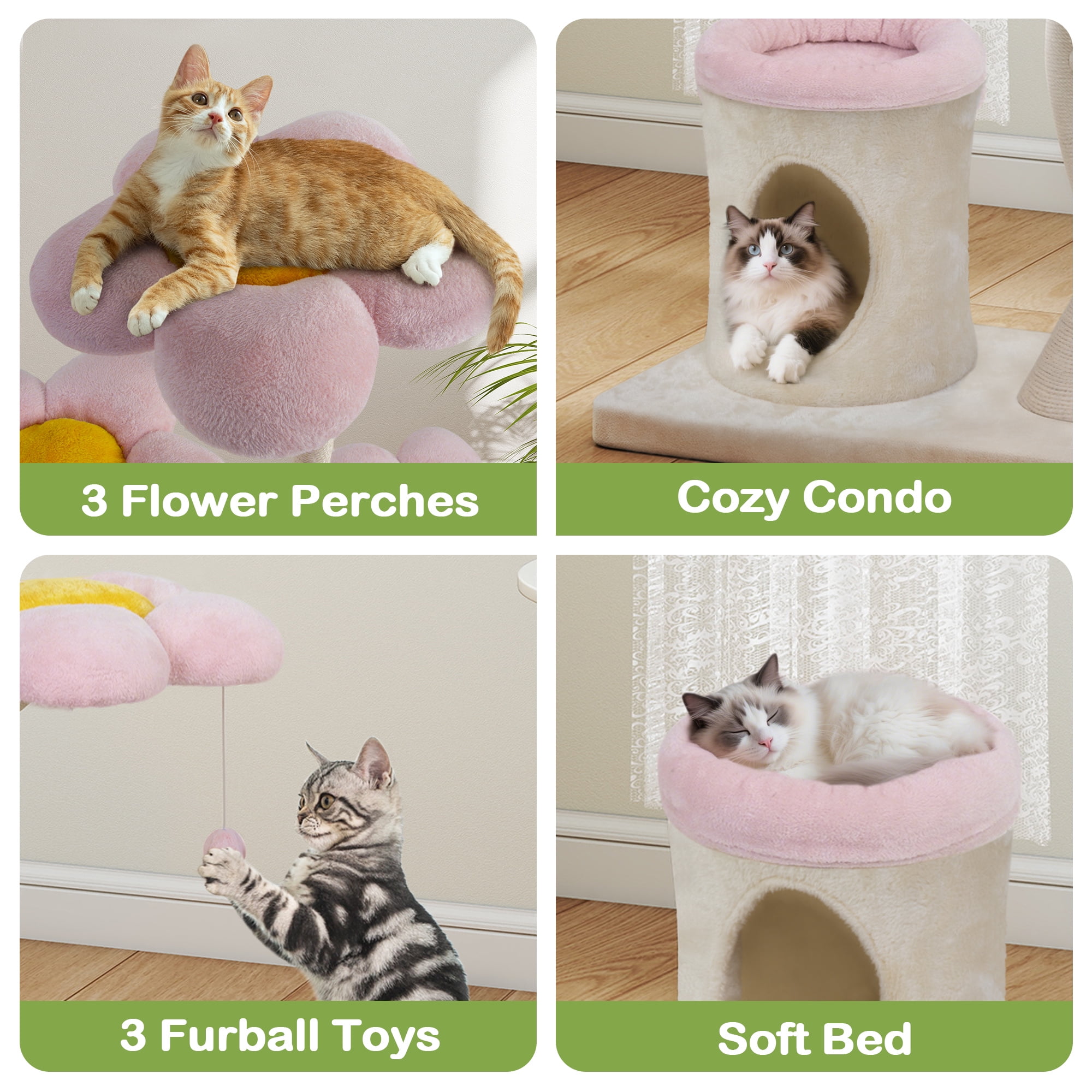 COZIWOW Modern Cat Tree for Large Cats, Cat Tree Tower Scratching Post with Condo, Flower Perch, Luxury Cat Gifts