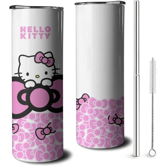 Kitty Tumbler for Adults Water Bottle Double Wall Kitty Cups for Kids 20 oz Pink Coffee Mug Kitty Stuff Cat Insulated Cup Gifts for Girl Women