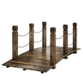 thumbnail image 1 of 5ft Carbonized Fir Wood Garden Bridge with Chain Handrails, Arched Decorative Footbridge for Backyard Pond and Walkway, Weather-Resistant Rustic Landscape Decor, 59.4" L x 26.8" W, 1 of 7