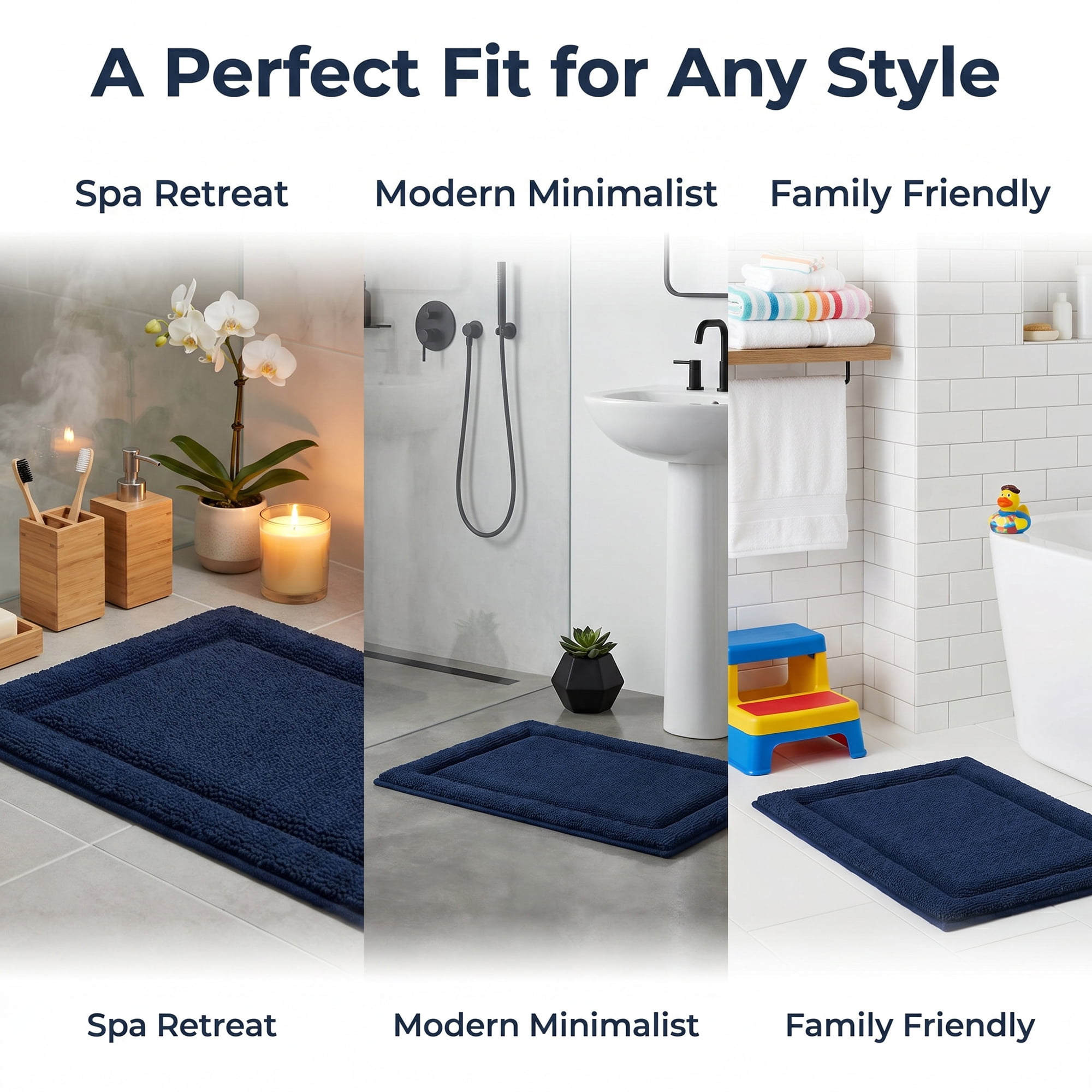 Unique Bargains Ultra Soft Shaggy Bath Mat Super Absorbent Non Slip Mat Blue 24" x 17"