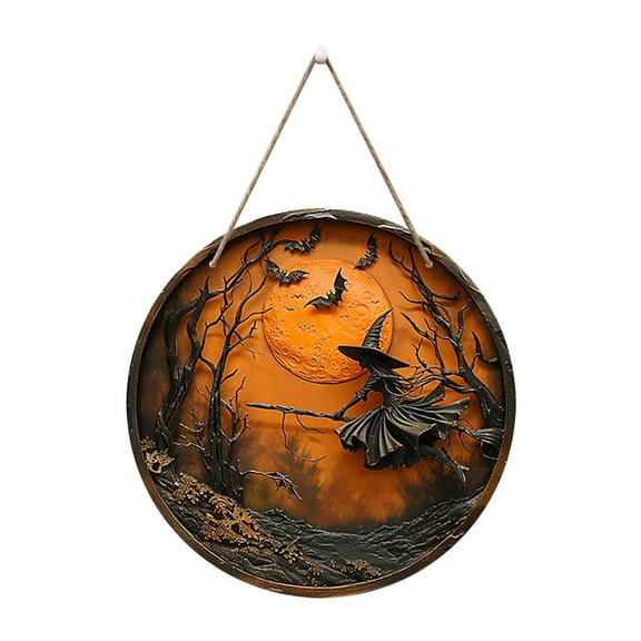 YOHAVEN Halloween Witch Pendant Acrylic Hanging Ornament Pumpkin Ghost Pattern Waterproof Sign for Door Wall Porch Party Yard Outdoor Holiday Decor