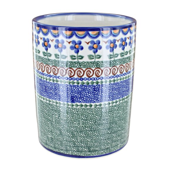 Blue Rose Polish Pottery Aztec Flower Utensil Jar