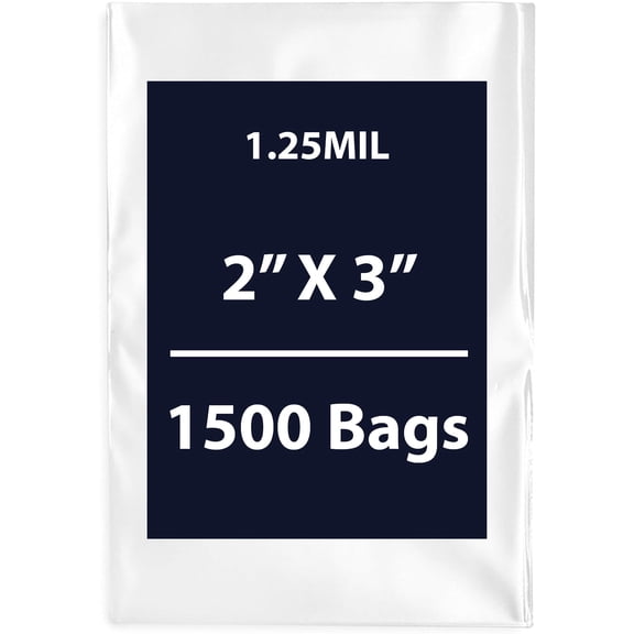 Clear Flat Poly Bags, 1.25Mil 2" X 3" & 1500 Bags | Low-Density Polyethylene (LDPE), Flat Open Top Plastic Packaging Packing | Flexible and Durable Plastic Bags