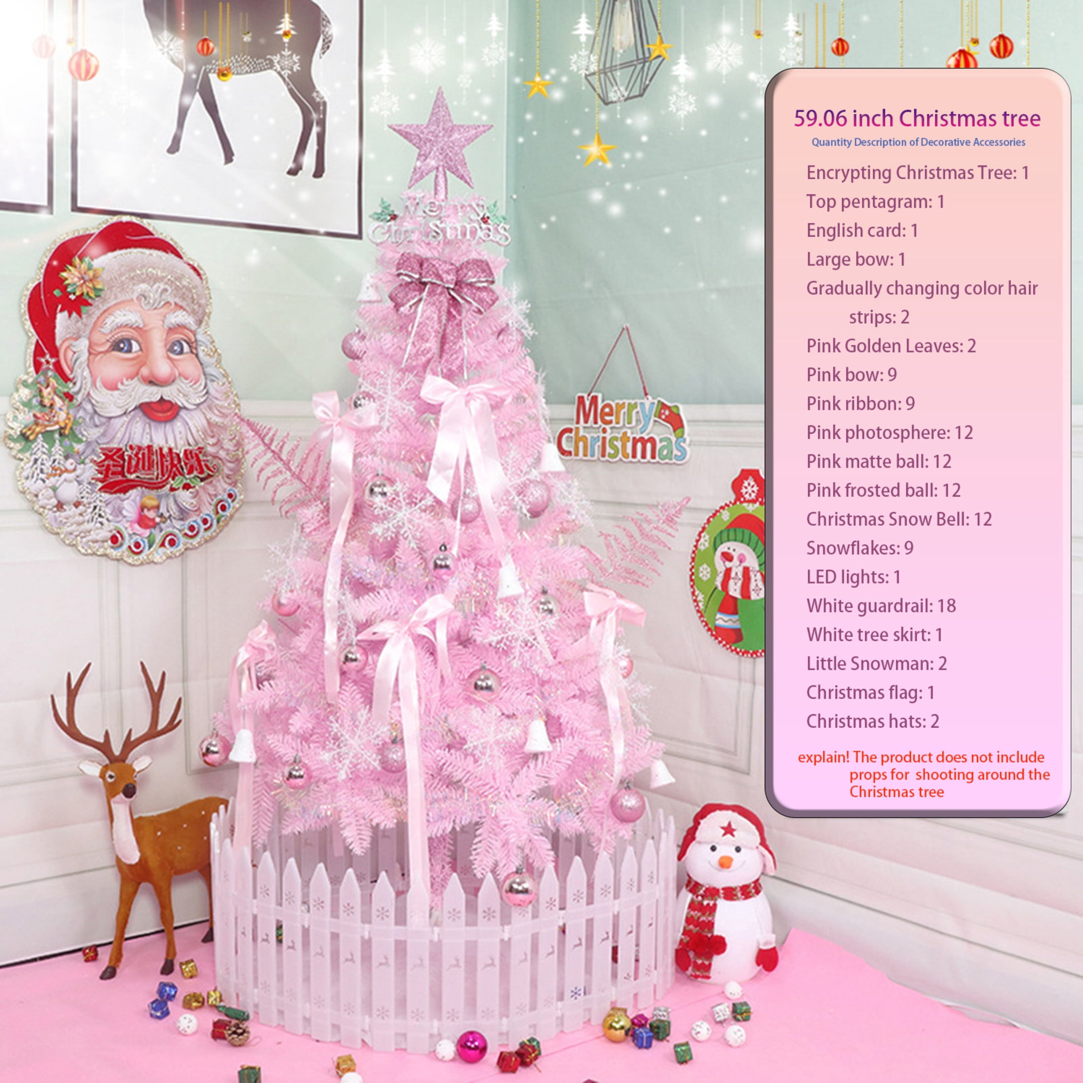 Noble House 5FT Artificial Christmas Pencil Tree with Energy-Saving LED Lights, Slim Holiday Tree, Pink