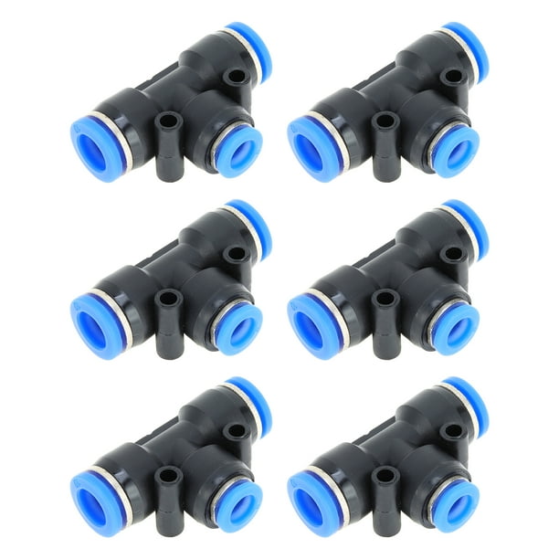 Conectores de aire de empuje únicos Bargains 3/8"x5/16"x3/8" en forma de T, conector rápido de línea de aire de plástico, 6 piezas, azul y negro