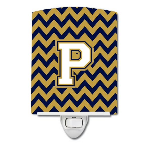 Letter P Chevron Navy Blue and Gold Ceramic Night Light