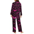 thumbnail image 4 of Garronmavis Pink Bats Women Pajama Set 2 Piece Long Sleeve Button Down Sleepwear Nightwear PJs Cozy Loungewear Set for Women with Pockets (Halloween Style), 4 of 7