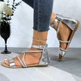 thumbnail image 3 of GJPBGK Women’s Strappy Flat Sandals Rhinestone Ankle Strap Open Toe Gladiator Sandals for Summer Party, Wedding, or Daily Wear, 3 of 6
