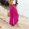 thumbnail image 4 of Lumtrix Women High Smocked Waisted Wide Leg Cropped Palazzo Pants with Pockets Cute Ruffle Boho Flowy Beach Pant with Pockets Hot Pink S, 4 of 7