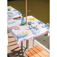 thumbnail image 2 of Outdoor Tablecloth with Umbrella Hole for Patio/Picnic/Party/Camping, Cute Snowman Waterproof Table Cloth Square Cover Washable, Pink Weather Snowy Rainy Sun Rainbow (60"x 60"), 2 of 8