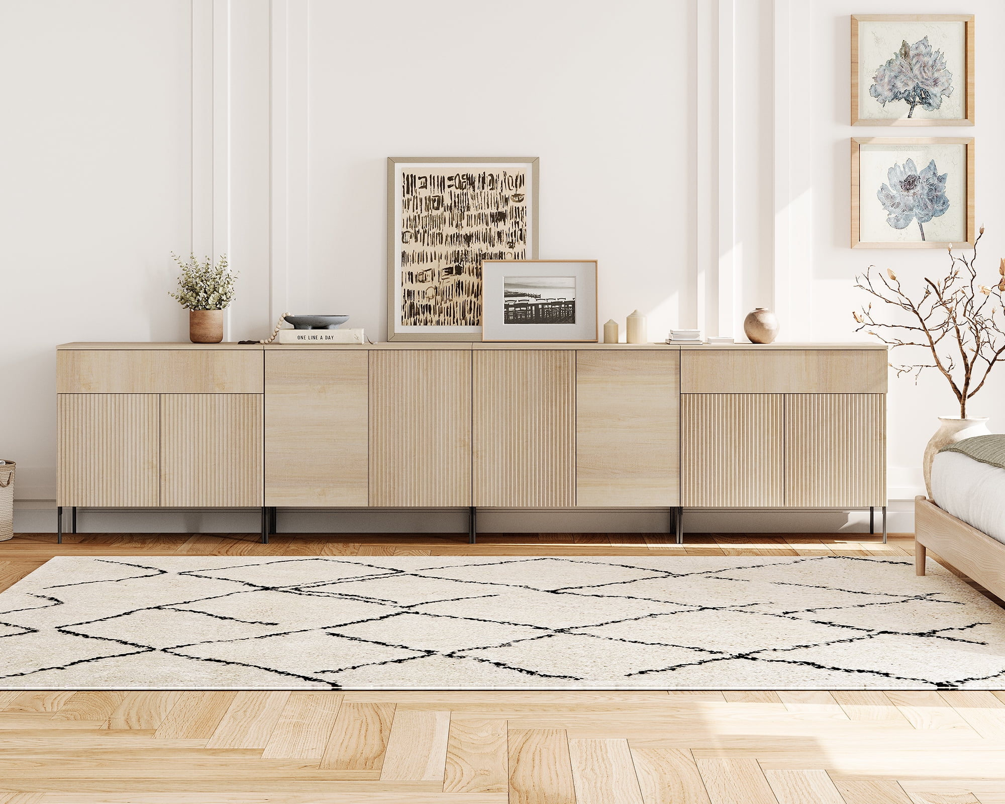 126" Modern Reeded Drawer Dresser Set with Doors for Bedroom, Minimalist Chest of Drawers with Storage, Wooden Dresser for Living Room, Bedroom, Entryway