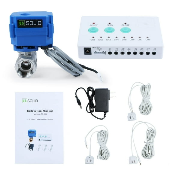 U.S. Solid Water Leak Detector Leakage Detection System, 3/4 inch Stainless Steel Valve, Controller, 3pcs Sensor