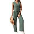 thumbnail image 3 of Women'S 2 Piece Outfits Linen Vest Waistcoat Dressy Casual Sets Wide Leg Pants Suits Army Green S, 3 of 7