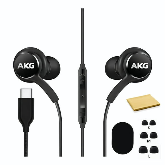 Samsung Earbuds Stereo Usb C Headphones For Galaxy S23 Ultra Galaxy S22 S21 S20 & Note 10+ S10 - Designed By Akg Headphones With Mic And Volume Remote Control - Black - W/Carrying Pouch