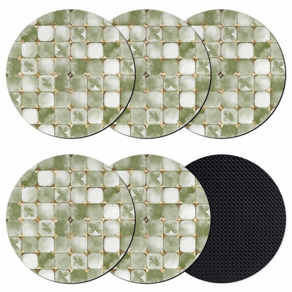 Sage Green Geometric Coasters Set of 6, Modern Abstract Art Botanical Absorbent Coasters for Drinks, Coaster for Bar Office Dining Coffee Table Accessories Decor, Non Slip Round Desk Coaster