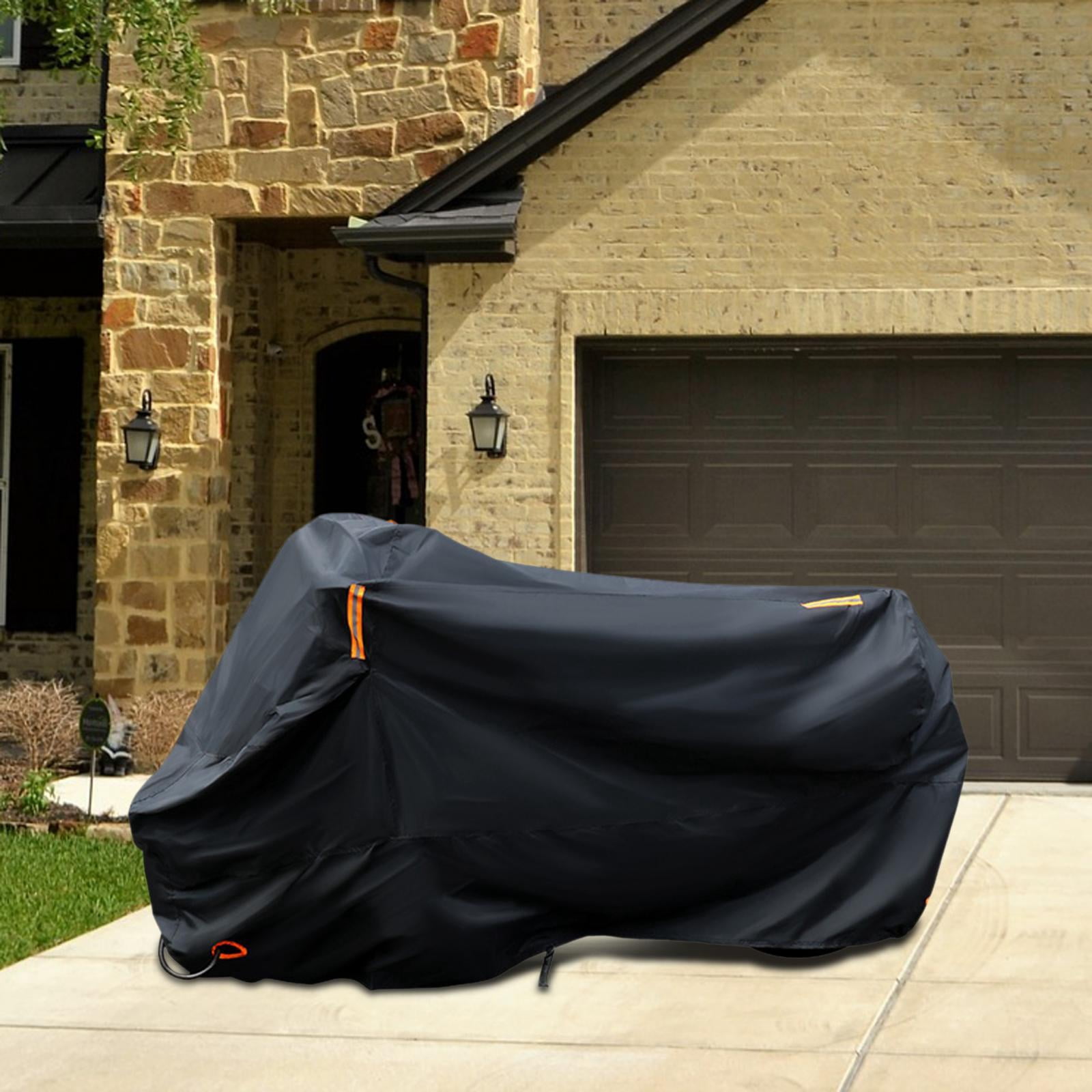funtasica Motorcycle Cover, Motorcycle Cover, Outdoor Sun Protection, with Lock Holes, with Reflective Stripes, Wear-resistant, Windproof, Rain Protection Black XXL