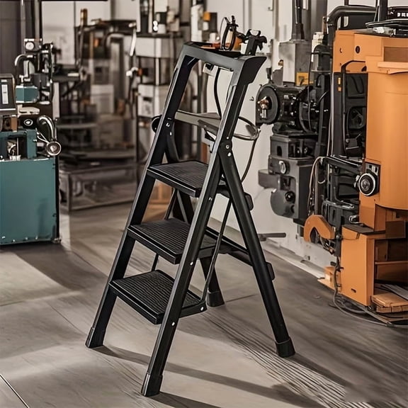 Foldable 3-Step/4-Step Ladder, Multi-Functional Metal & Plastic Staircase, Non-Slip Portable Step Stool for Household & Christmas Decoration