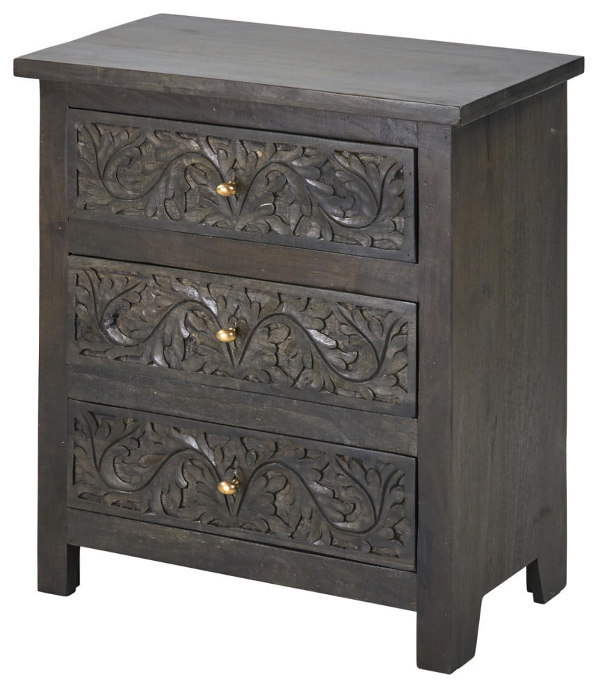 30 in Dark Wood Hand Carved Nightstand for Bedroom Mel in Collection