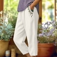 thumbnail image 2 of Knee Length Summer Casual Elastic Waisted Side Split Button Shorts with Pockets for Women Linen, 2 of 6