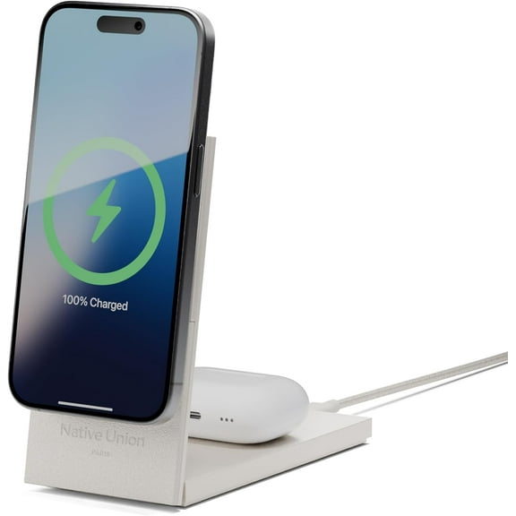 Native Union Rise 2-in-1 Magnetic Wireless Charger – 15W Fast Foldable Charging Stand (SandStone)