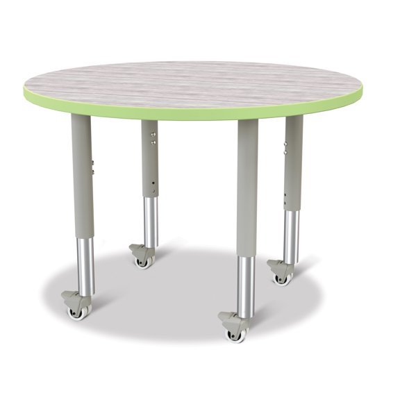 Round Activity Table - 36" Diameter, Mobile - Driftwood Gray/Key Lime/Gray